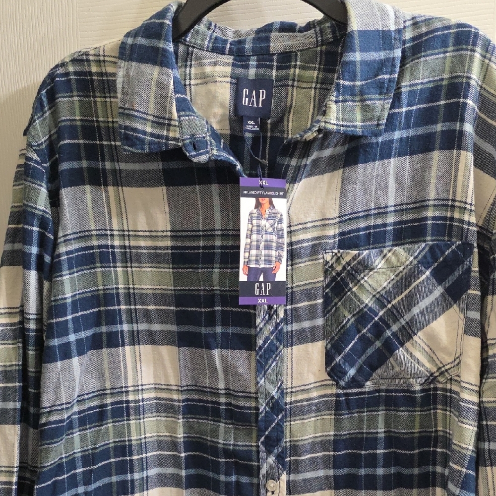 GAP Blue and Green Relaxed Fit Flannel Shirt Size XXL